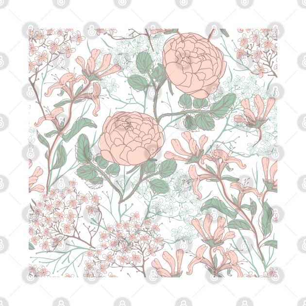 Light pink and green flowers pattern by gronly