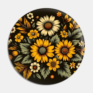 Yellow Floral Illustration Pin