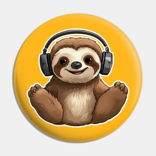 Cute Sloth Wearing Headphones Pin