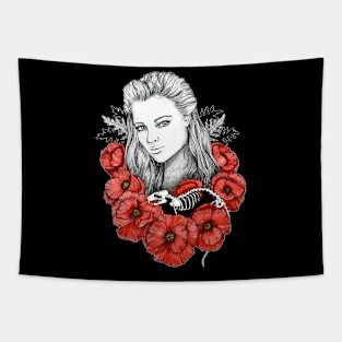 Girl with Poppy Flowers Tapestry