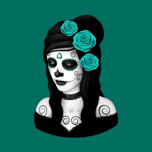 Day of the Dead Girl with Teal Blue Roses by jeffbartels