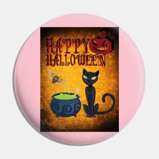 Happy Halloween Black Cat & Bat Pin