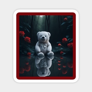 Charming Teddy Bear by Lake with Red Roses Wall Art - Shop Now Magnet