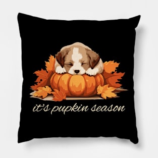 It's Pupkin Season Cute Pumpkin and Puppy Fall Vibes Pillow