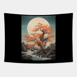 Vintage Mount Fuji Cherry Blossoms Geisha Japanese Garden Tapestry