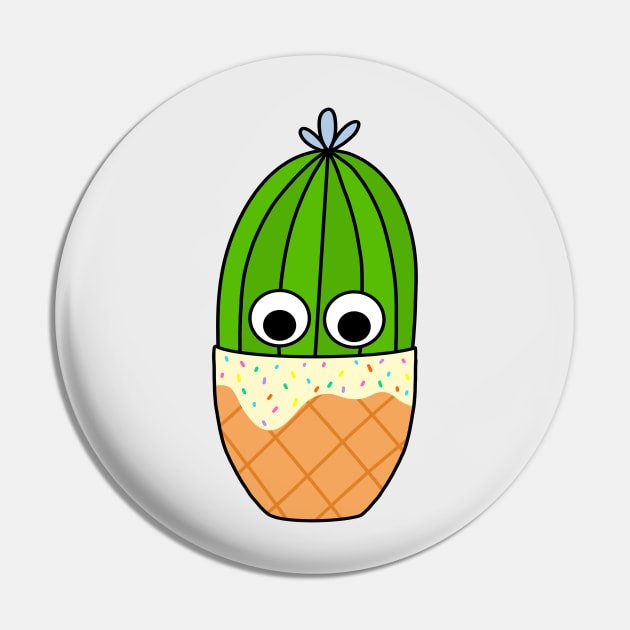 Cute Cactus Design #222: Cactus In Waffle Cone Pot Pin by DreamCactus