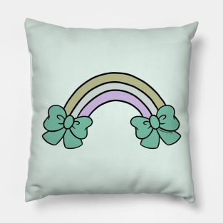 Bow Rainbow In Blue Pillow