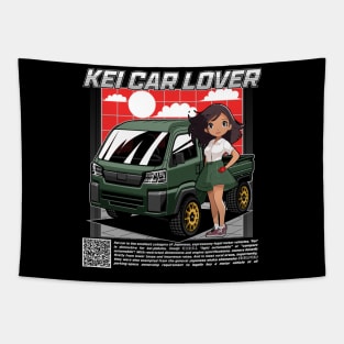 anime girl with green kei car Tapestry