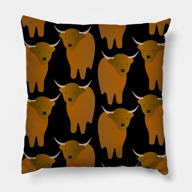 Cute Highland Cattle Pattern Pillow by Davey's Designs