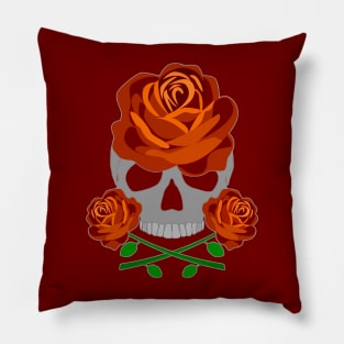 Orange Rose Skull Pillow