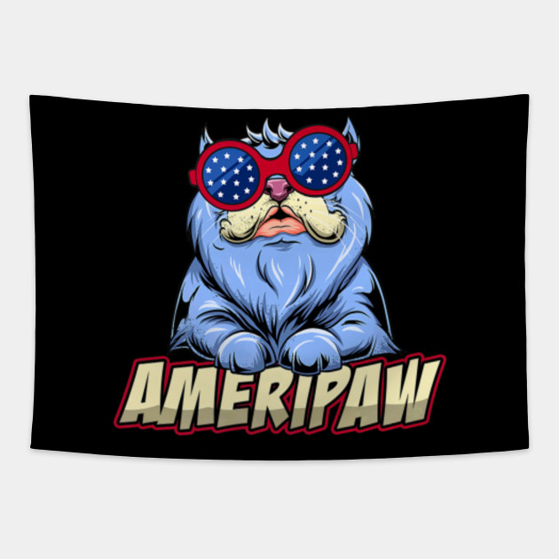Patriotic Usa Cat Ameripaw Funny 4th Of July Outfit Pun 4th Of July Tapestry Teepublic