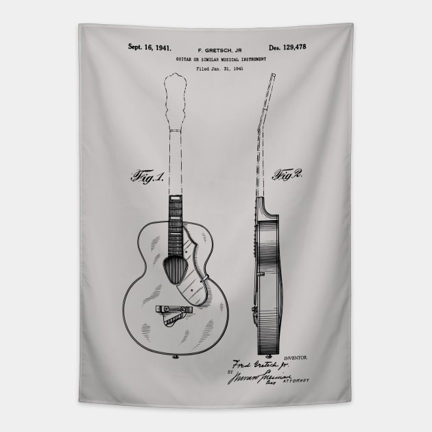 Acoustic Guitar Patent Print 1941 Tapestry by MadebyDesign