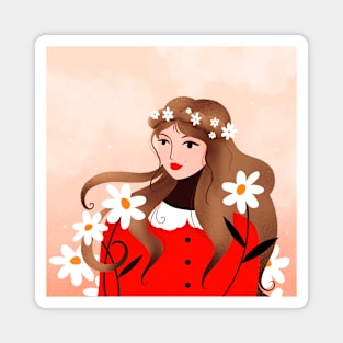 Spring lover girl with white flowers, version 1 Magnet