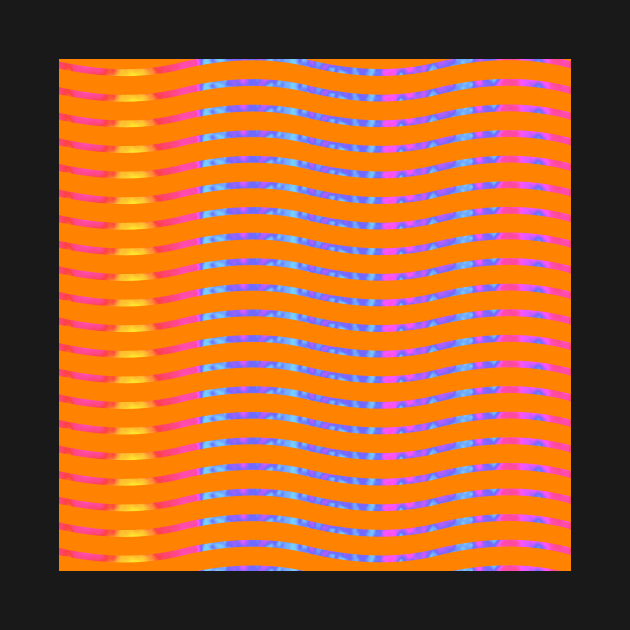 Wavy Lines Rainbow on Orange by ArtticArlo