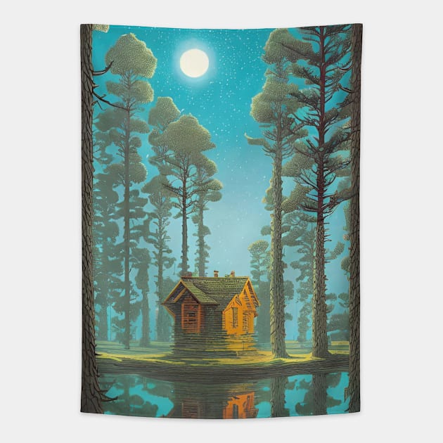 Quiet Home in the Forest Tapestry by EsoteraArt