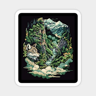 Majestic Wilderness: Lone Wolf and Mountain Landscape for her for him Magnet