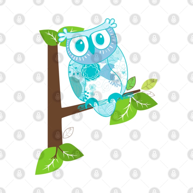 Blue owl in tree by Once Upon a Find Couture 