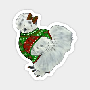 Splash Silkie Chicken In An Ugly Christmas Sweater & Bow Magnet