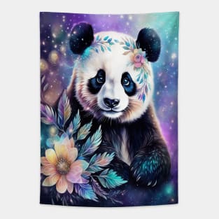 Fantasy, Watercolor, Panda Bear With Flowers and Butterflies Tapestry