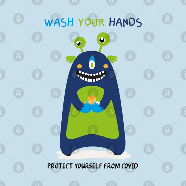 Wash your hands - happy monster by grafart