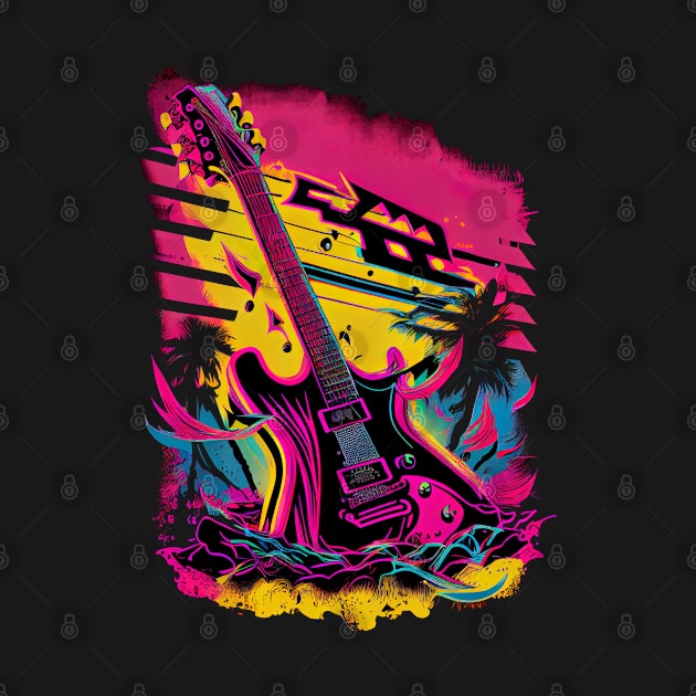 Synthwave Retrowave Guiter Colorful Graphic by SpookshowGraphics