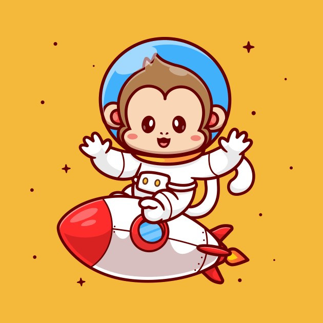 Cute Monkey Astronaut Riding Rocket Cartoon by Catalyst Labs