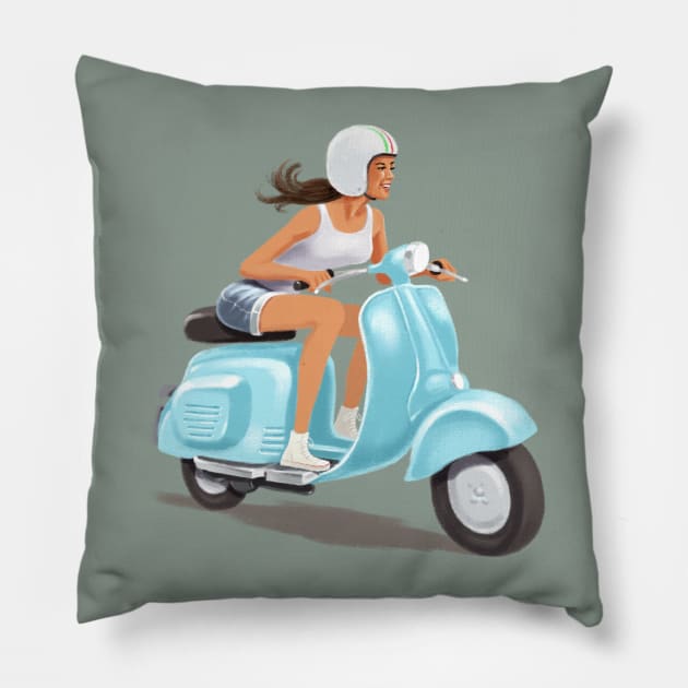 Scooter Girl 2 Pillow by steveashillustration1971