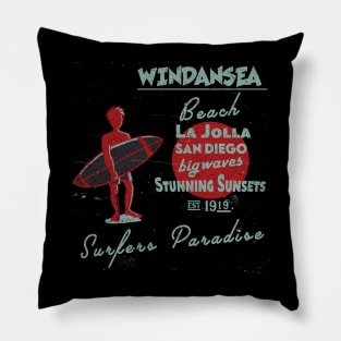 Windansea Beach Surfer Vintage Pillow