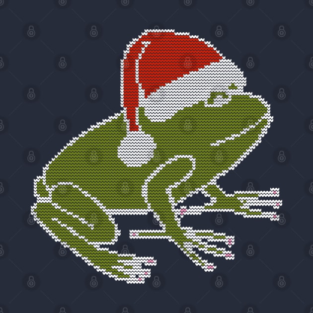 White Line Knitted Frog Wearing Christmas Santa Hat by ellenhenryart