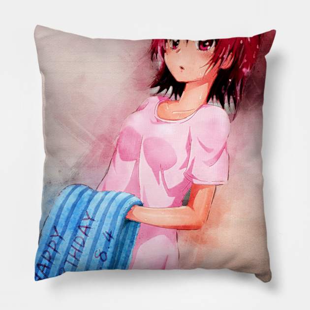 Aida Mana Anime Watercolor Pillow by Isamu Studio