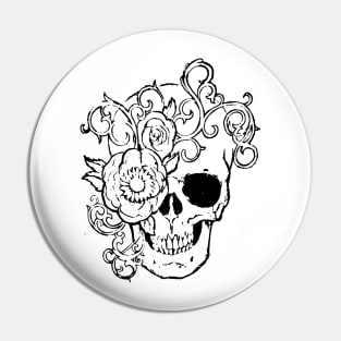 Filigree Skull With Flower Original Art Pin