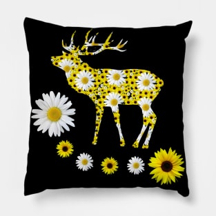 deer of sunflowers and daisies red deer floral pattern Pillow