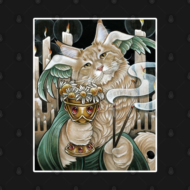 Cat Greek God Of Sleep Hypnos - White Outlined Version by Nat Ewert Art