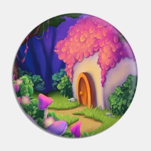 Fairytale house in magic forest. Illustration Pin