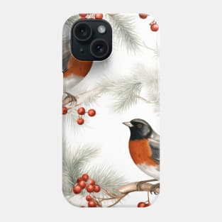 Winter motif with robins fir and rowan Phone Case