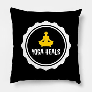 Yoga heals typography design with a person meditating by dmerchworld Pillow