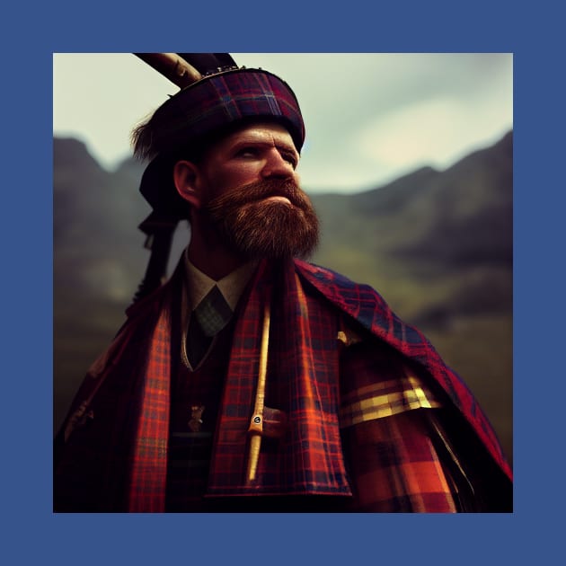 Scottish Highlander in Clan Tartan by Grassroots Green