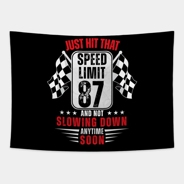 87th Birthday Speed Limit Sign 87 Years Old Racing Tapestry by HollyDuck