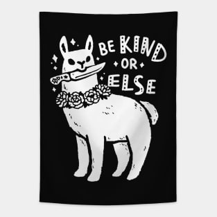 cute llama with knife and peonies saying be kind or else Tapestry