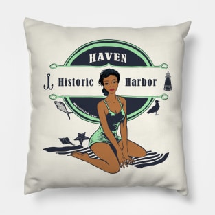 Historic Harbor Pin Up Black Woman Pillow