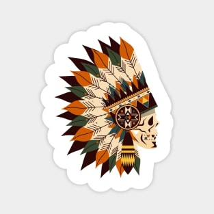 Indian Feather Headdress Tribal Skull Magnet