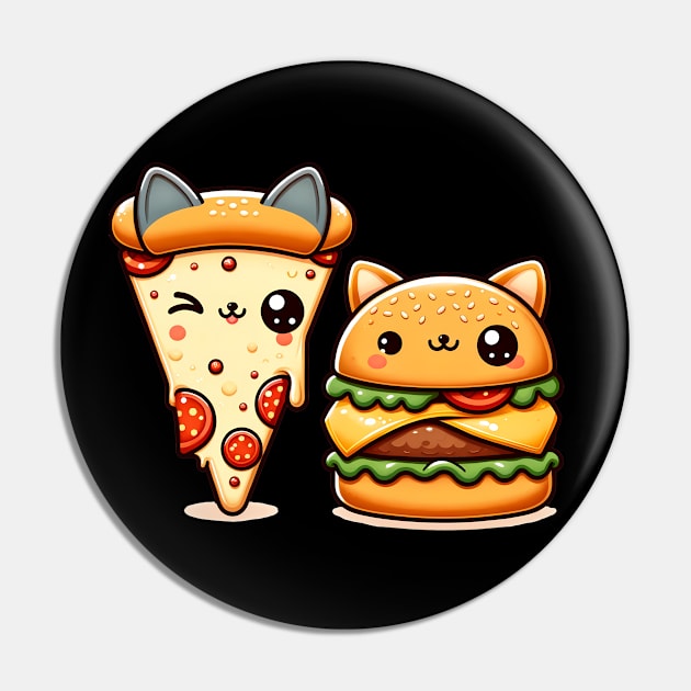 Kawaii Cat Buger and Pizza Lover Pin by dukito