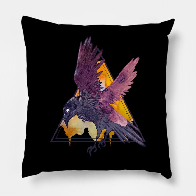 Crow Water Color Pillow by ZarenBeck