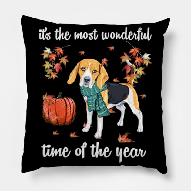 Beagle Dog Autumn Fall Most Wonderful Time Maple Gift Pillow by AstridLdenOs