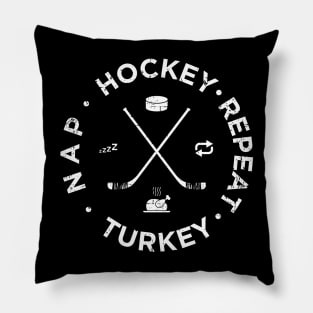 Distressed Hockey Turkey Nap Repeat Funny Thanksgiving Pillow