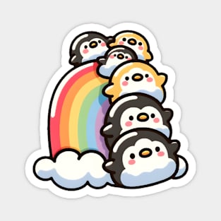 Penguins Slide Over the Rainbow Magnet