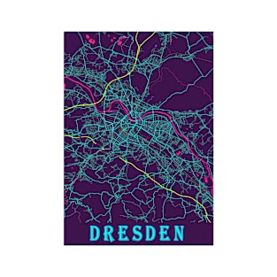 Dresden Neon City Map, Dresden Minimalist City Map Art Print T-Shirt