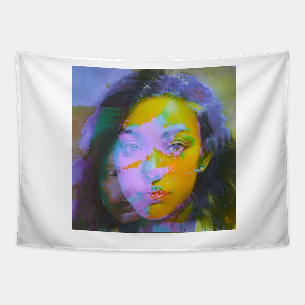 SAY SO Glitch Art Trippy Glitchy Portrait Tapestry by raspberry-tea