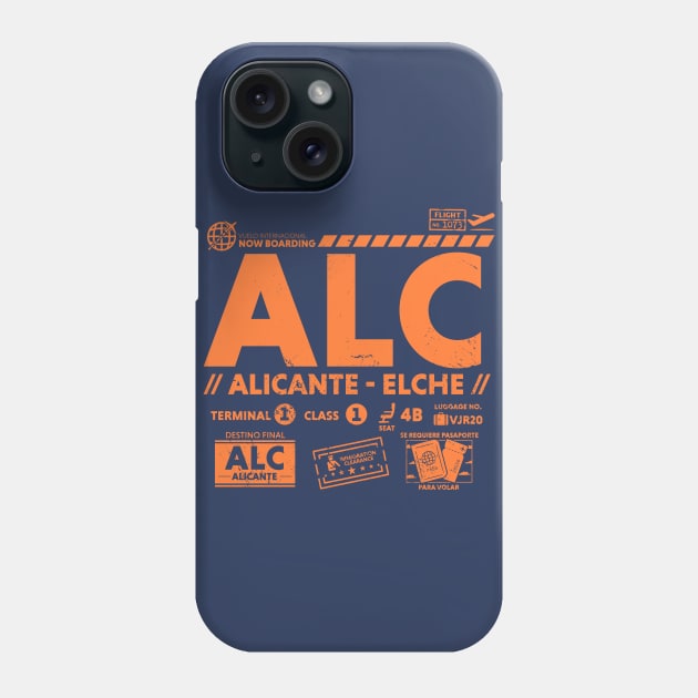 Vintage Alicante Elche ALC Airport Code Travel Day Retro Travel Tag Spain Phone Case by Now Boarding