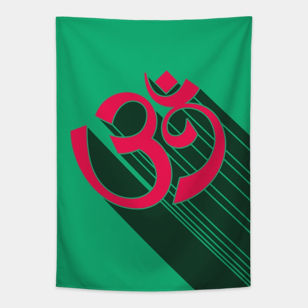 Om Symbol Retro Style with Big Drop Shadow 1 Tapestry by GeeTee